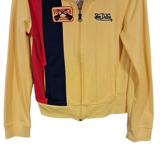 Vintage 2000s Von Dutch Full Zip Track Jacket Yellow Retro Y2K Biker Baddie - Picture 4 of 13